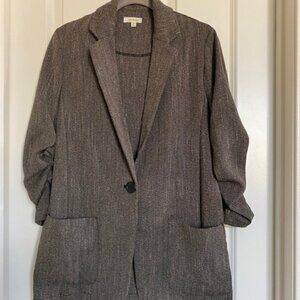 Max Studio Blazer One Button Ruched Sleeve Herringbone Brown Size Small